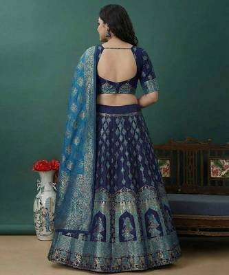 Dark Blue Jacquard Lehenga Choli Customizable Sizes 2XL to 6XL 2