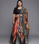Black Satin Silk Multicolor Printed Lehenga Choli Set Customizable Sizes 2XL to 8XL