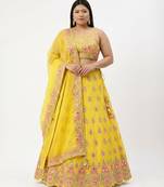 Yellow Mirror Work Lehenga Set Customizable Sizes 2XL to 8XL