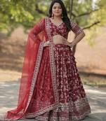 Red Jacquard Lehenga Choli With Dupatta Customizable Sizes 2XL to 8XL