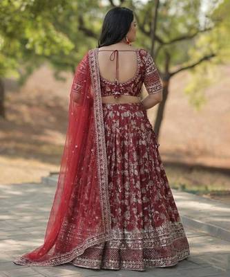 Red Jacquard Lehenga Choli With Dupatta Customizable Sizes 2XL to 6XL 2