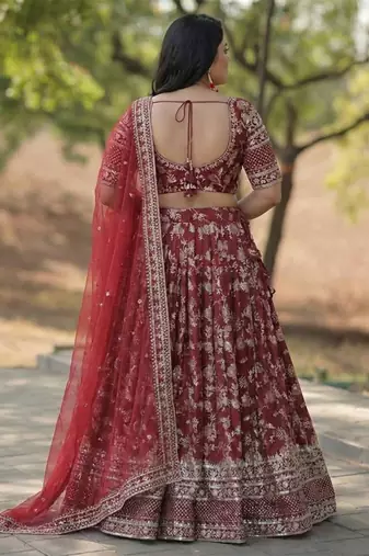 Red Jacquard Lehenga Choli With Dupatta Customizable Sizes 2XL to 6XL