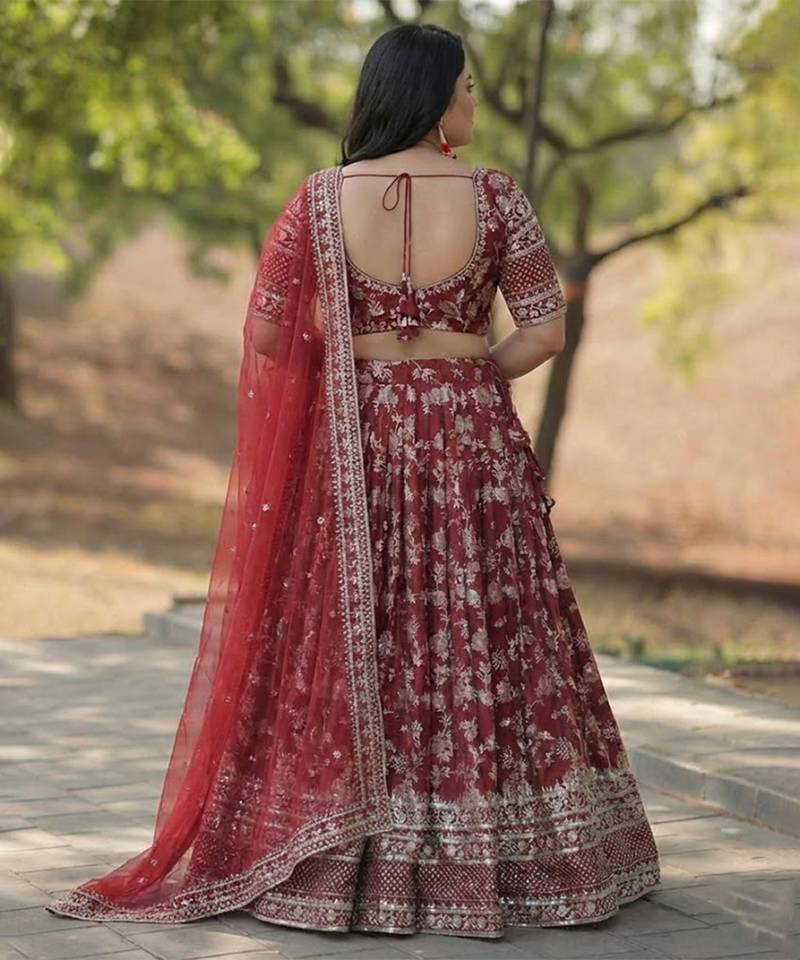 Red Jacquard Lehenga Choli With Dupatta Customizable Sizes 2XL to 8XL