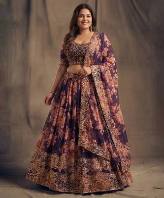 Stunning Purple Organza Zari & Sequins work Customizable Sizes 2XL to 6XL 1
