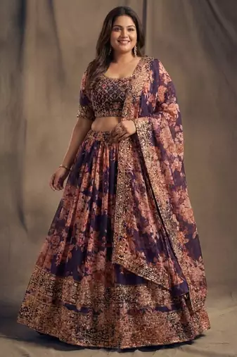 Stunning Purple Organza Zari & Sequins work Customizable Sizes 2XL to 8XL