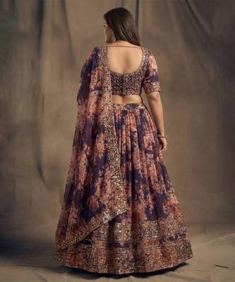 Stunning Purple Organza Zari & Sequins work Customizable Sizes 2XL to 6XL 2