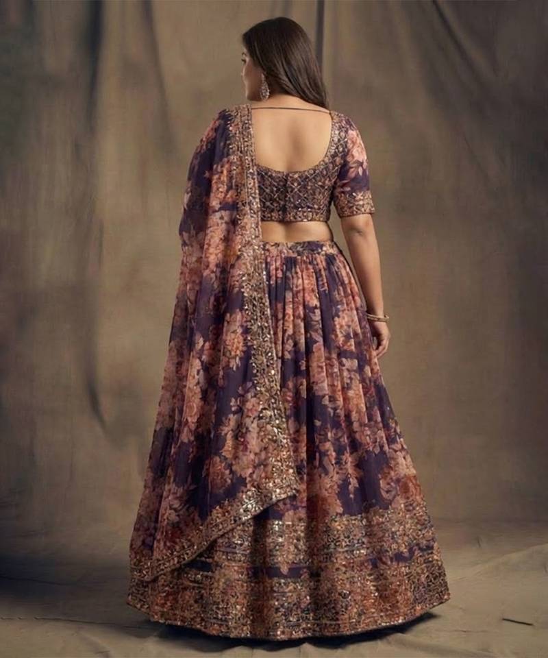 Stunning Purple Organza Zari & Sequins work Customizable Sizes 2XL to 8XL