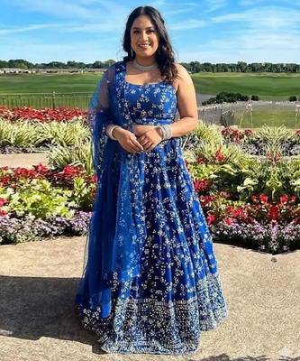Blue Georgette Lehenga Choli Set Customizable Sizes 2XL to 6XL 1