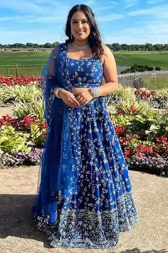 Blue Georgette Lehenga Choli Set Customizable Sizes 2XL to 8XL