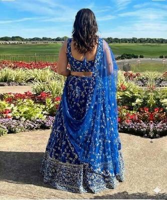 Blue Georgette Lehenga Choli Set Customizable Sizes 2XL to 6XL 2
