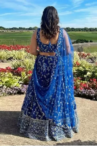 Blue Georgette Lehenga Choli Set Customizable Sizes 2XL to 6XL