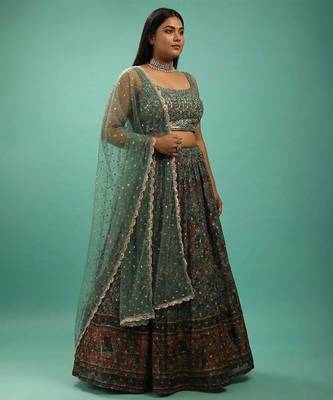 Green Mehendi Lehenga Choli For Women Customizable Sizes 2XL to 6XL 1