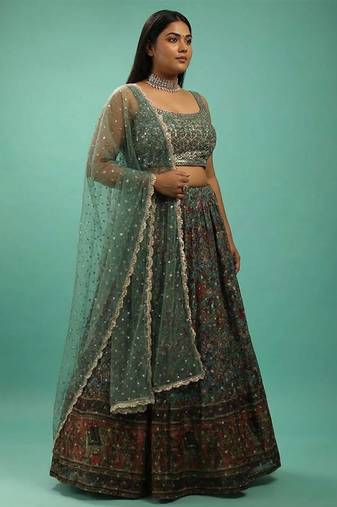Green Mehendi Lehenga Choli For Women Customizable Sizes 2XL to 8XL