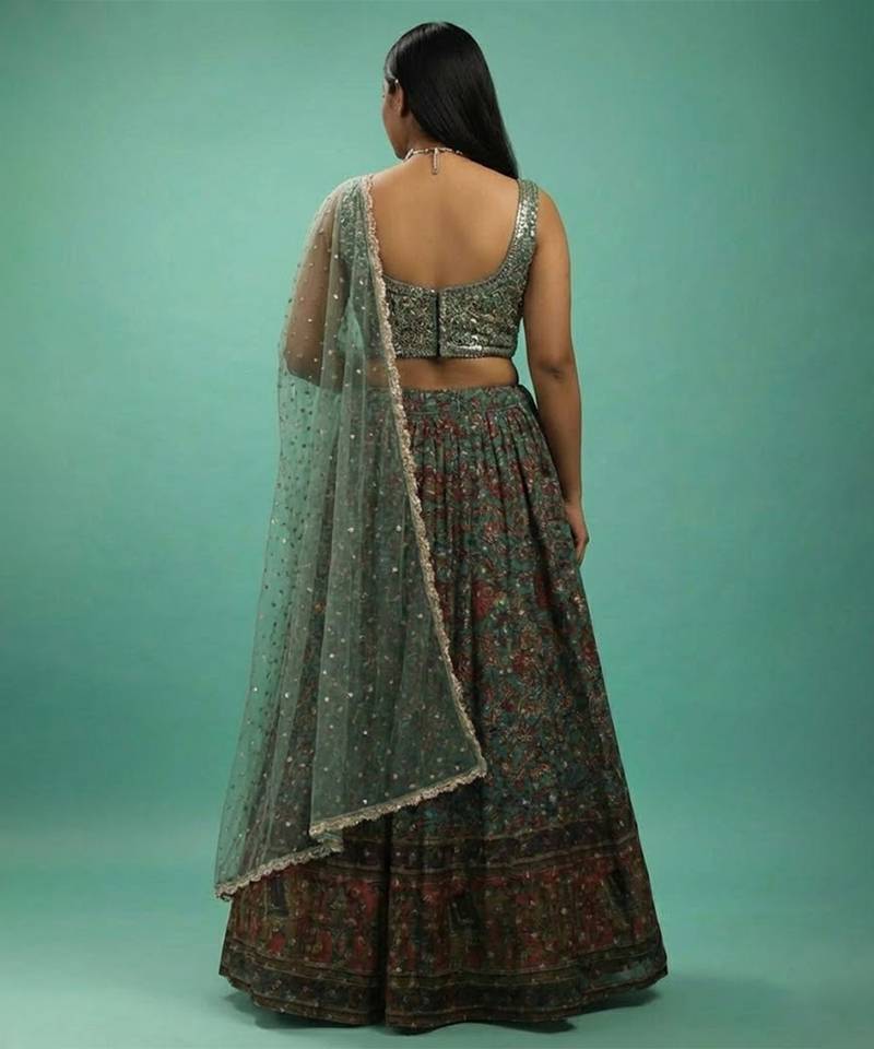 Green Mehendi Lehenga Choli For Women Customizable Sizes 2XL to 8XL