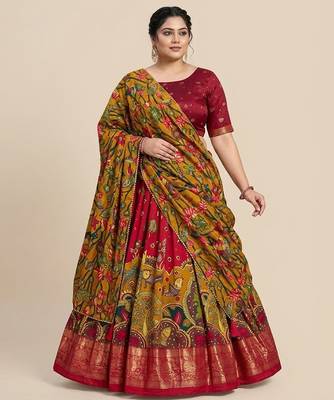 Traditional Kalamkari Print Lehenga Set Customizable Sizes 2XL to 6XL 1