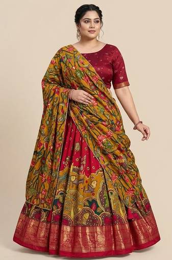 Traditional Kalamkari Print Lehenga Set Customizable Sizes 2XL to 8XL