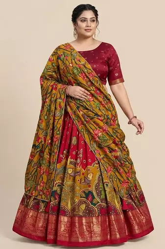 Traditional Kalamkari Print Lehenga Set Customizable Sizes 2XL to 8XL