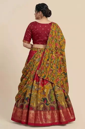 Traditional Kalamkari Print Lehenga Set Customizable Sizes 2XL to 6XL