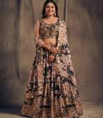 Black Organza Lehenga Choli With Floral Prints Customizable Sizes 2XL to 8XL