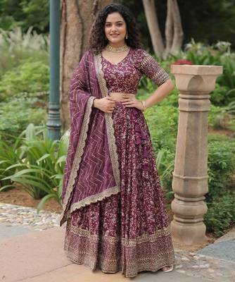 wine Lehenga Choli With Dupatta  Customizable Sizes 2XL to 6XL 1