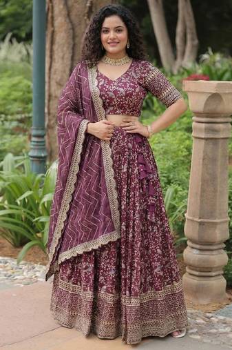 wine Lehenga Choli With Dupatta  Customizable Sizes 2XL to 8XL