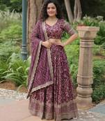 wine Lehenga Choli With Dupatta  Customizable Sizes 2XL to 8XL