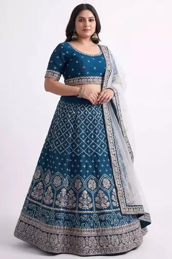 Blue Embroidered Lehenga Choli Customizable Sizes 2XL to 8XL