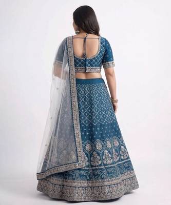 Blue Embroidered Lehenga Choli Customizable Sizes 2XL to 6XL 2