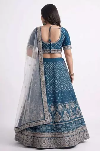 Blue Embroidered Lehenga Choli Customizable Sizes 2XL to 6XL