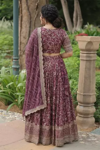 wine Lehenga Choli With Dupatta  Customizable Sizes 2XL to 6XL