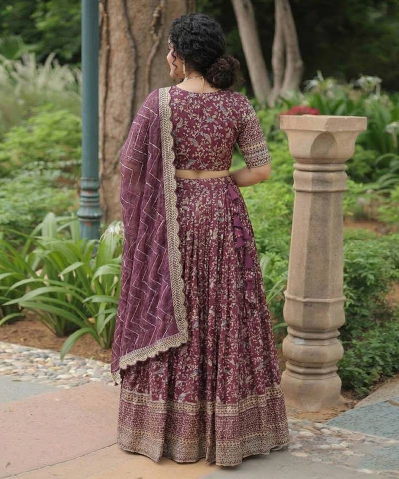 wine Lehenga Choli With Dupatta  Customizable Sizes 2XL to 8XL