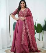 Pink Art Silk Lehenga With Embroidered Dupatta Customizable Sizes 2XL to 8XL