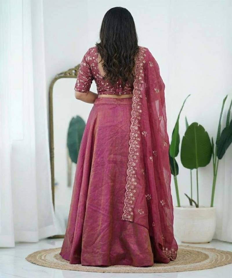 Pink Art Silk Lehenga With Embroidered Dupatta Customizable Sizes 2XL to 8XL