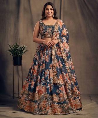 Teal Organza Wedding Lehenga Choli Customizable Sizes 2XL to 6XL 1