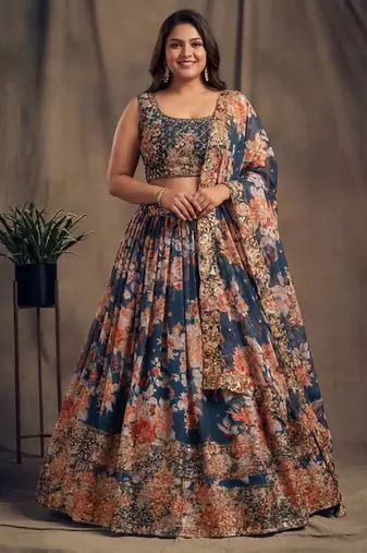 Teal Organza Wedding Lehenga Choli Customizable Sizes 2XL to 8XL