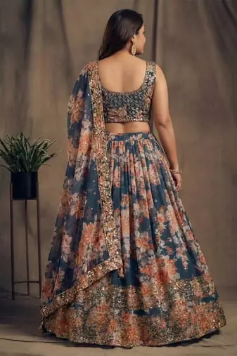 Teal Organza Wedding Lehenga Choli Customizable Sizes 2XL to 6XL