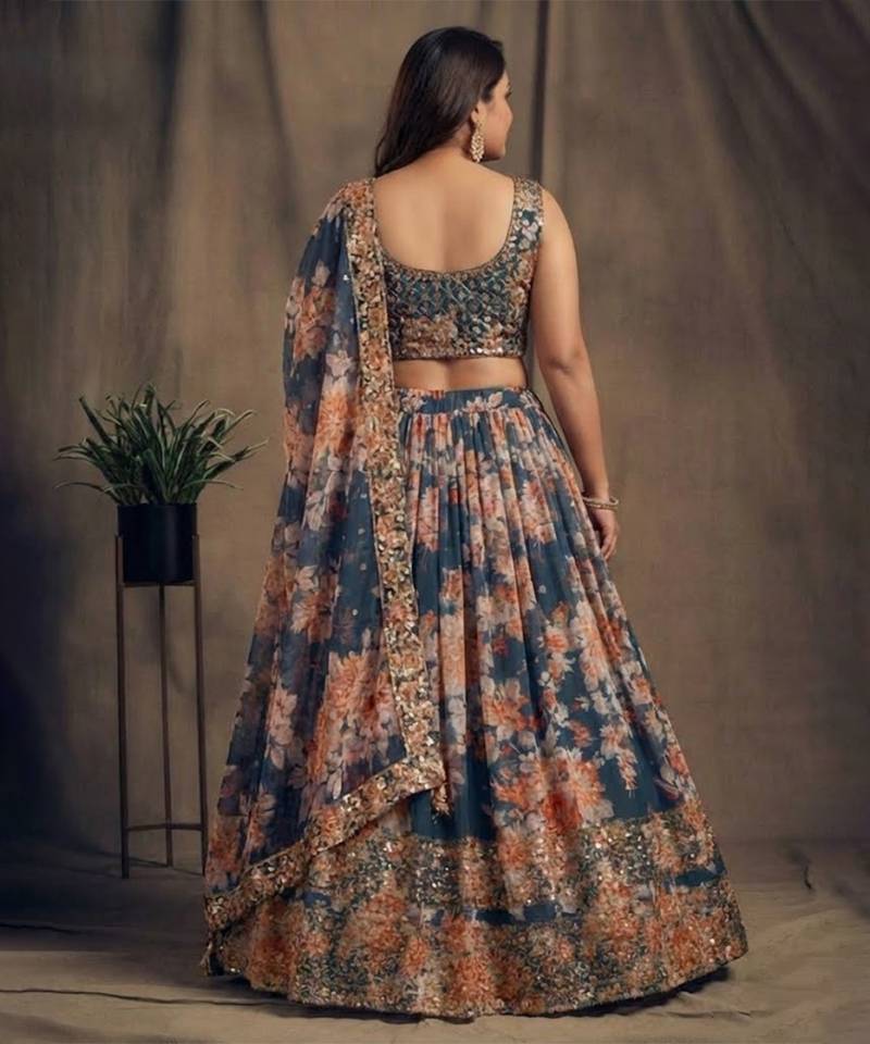 Teal Organza Wedding Lehenga Choli Customizable Sizes 2XL to 8XL