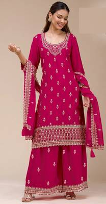 Red embroidered georgette salwar suit 1