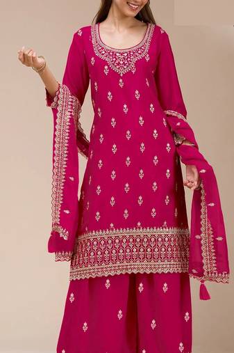 Red embroidered georgette pakistani salwar suit