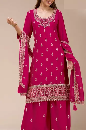 Red embroidered georgette pakistani salwar suit