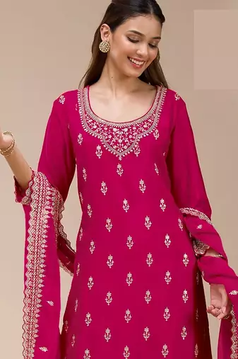 Red embroidered georgette salwar suit