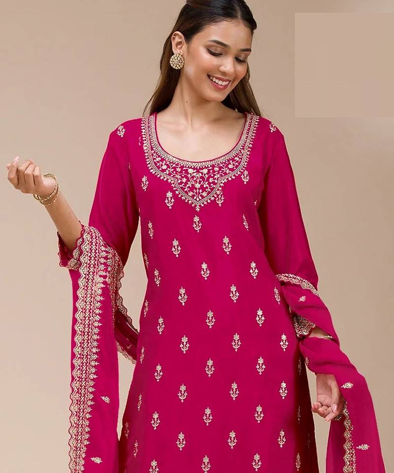 Red embroidered georgette pakistani salwar suit