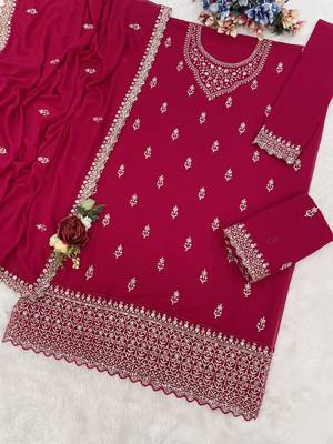 Red embroidered georgette salwar suit 3