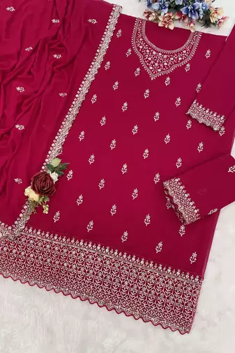 Red embroidered georgette salwar suit