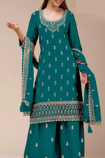 Teal embroidered georgette pakistani salwar suit