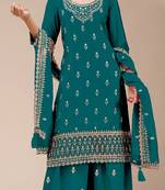 Teal embroidered georgette pakistani salwar suit