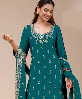 Teal embroidered georgette salwar suit 2