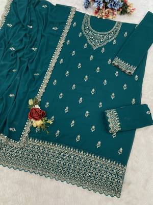 Teal embroidered georgette salwar suit 3