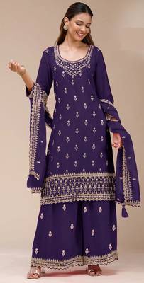 Blue embroidered georgette salwar suit 1