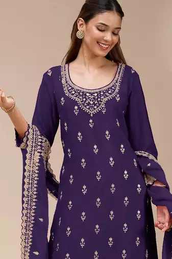Blue embroidered georgette salwar suit